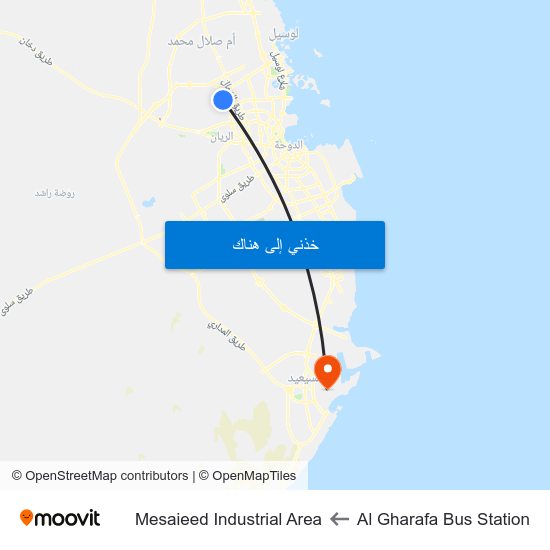 Al Gharafa Bus Station to Mesaieed Industrial Area map