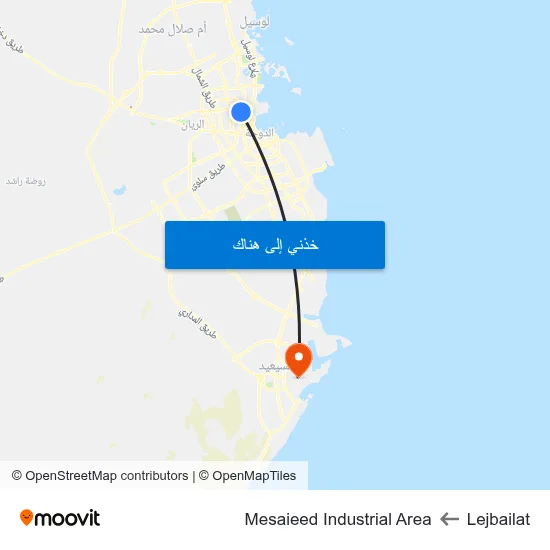 Lejbailat to Mesaieed Industrial Area map