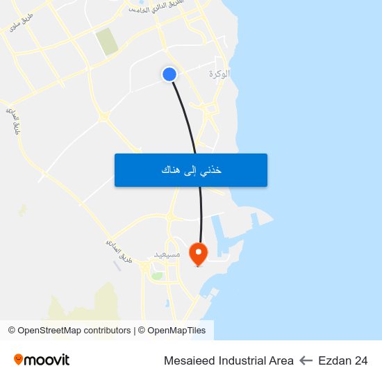 Ezdan 24 to Mesaieed Industrial Area map
