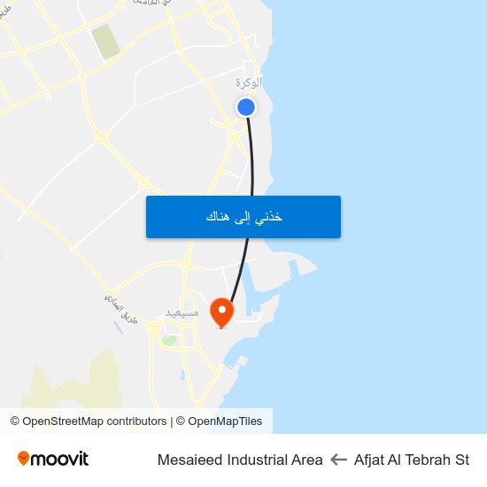 Afjat Al Tebrah St to Mesaieed Industrial Area map