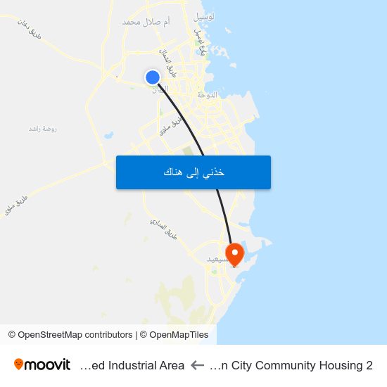 Education City Community Housing 2 to Mesaieed Industrial Area map