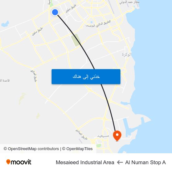 Al Numan Stop A to Mesaieed Industrial Area map