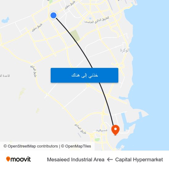 Capital Hypermarket to Mesaieed Industrial Area map