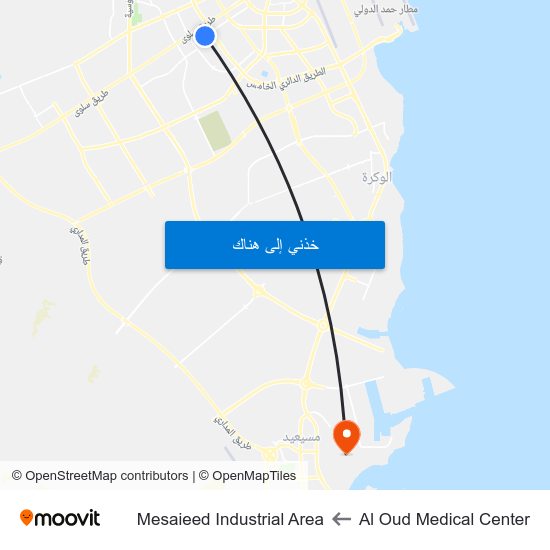 Al Oud Medical Center to Mesaieed Industrial Area map