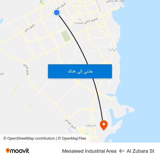 Al Zubara St to Mesaieed Industrial Area map