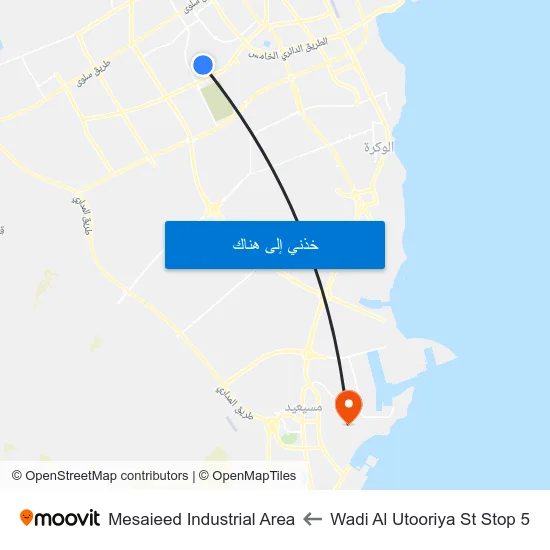 Wadi Al Utooriya St Stop 5 to Mesaieed Industrial Area map
