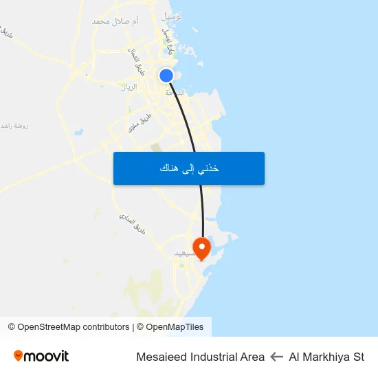 Al Markhiya St to Mesaieed Industrial Area map