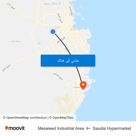 Saudia Hypermarket to Mesaieed Industrial Area map