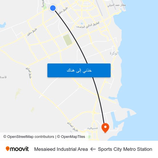 Sports City Metro Station to Mesaieed Industrial Area map