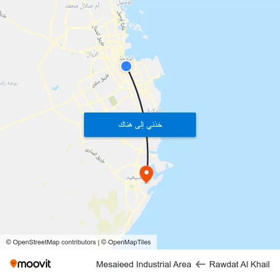 Rawdat Al Khail to Mesaieed Industrial Area map