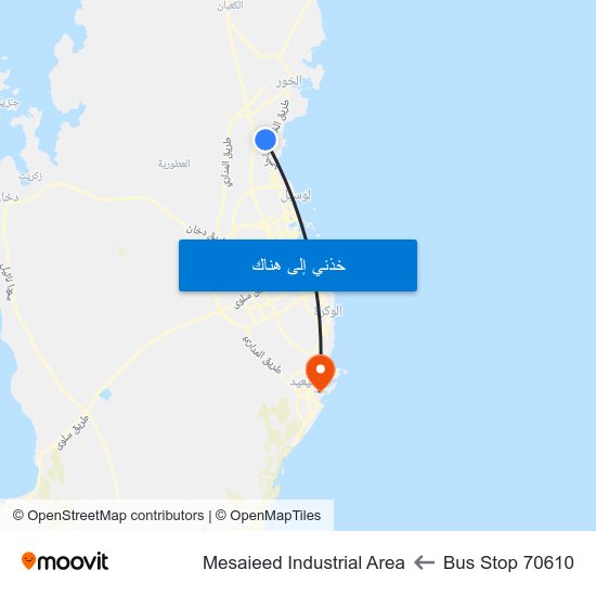 Bus Stop 70610 to Mesaieed Industrial Area map