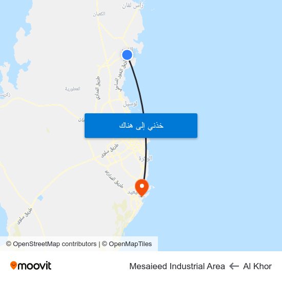 Al Khor to Mesaieed Industrial Area map