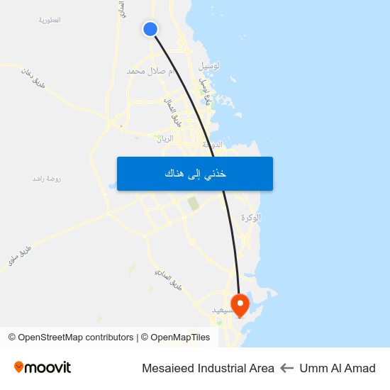 Umm Al Amad to Mesaieed Industrial Area map