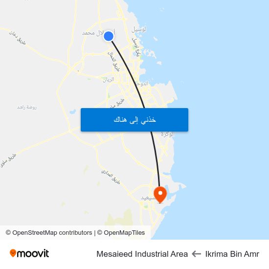 Ikrima Bin Amr to Mesaieed Industrial Area map