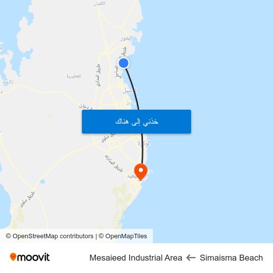 Simaisma Beach to Mesaieed Industrial Area map