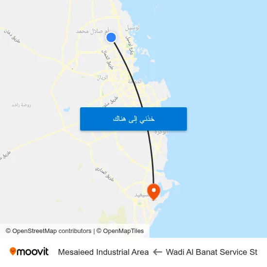 Wadi Al Banat Service St to Mesaieed Industrial Area map