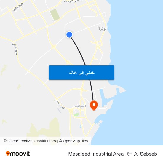 Al Sebseb to Mesaieed Industrial Area map