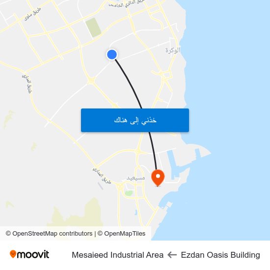 Ezdan Oasis Building to Mesaieed Industrial Area map