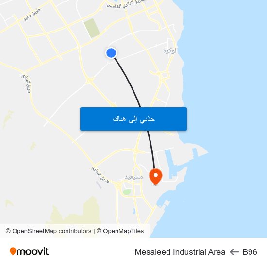 B96 to Mesaieed Industrial Area map