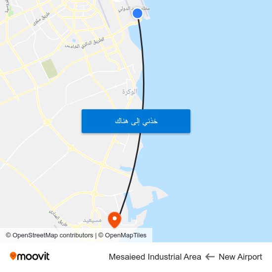 New Airport to Mesaieed Industrial Area map