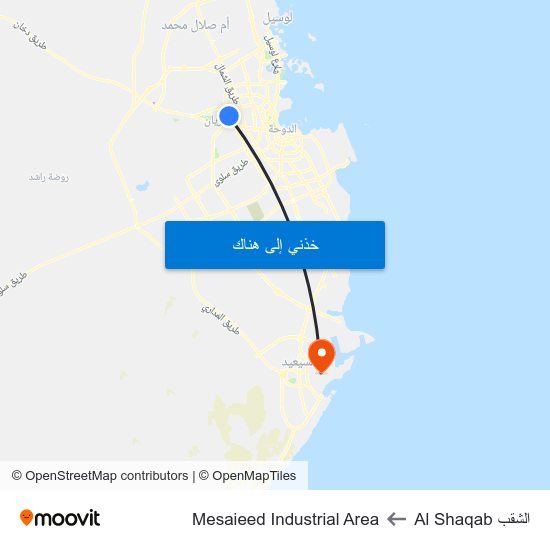 الشقب Al Shaqab to Mesaieed Industrial Area map