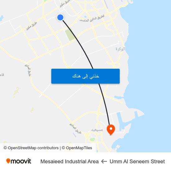 Umm Al Seneem Street to Mesaieed Industrial Area map