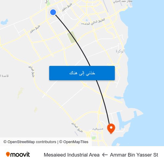 Ammar Bin Yasser St to Mesaieed Industrial Area map