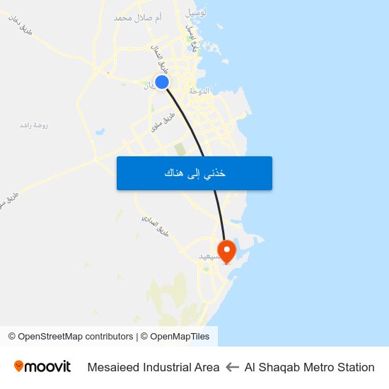 Al Shaqab Metro Station to Mesaieed Industrial Area map