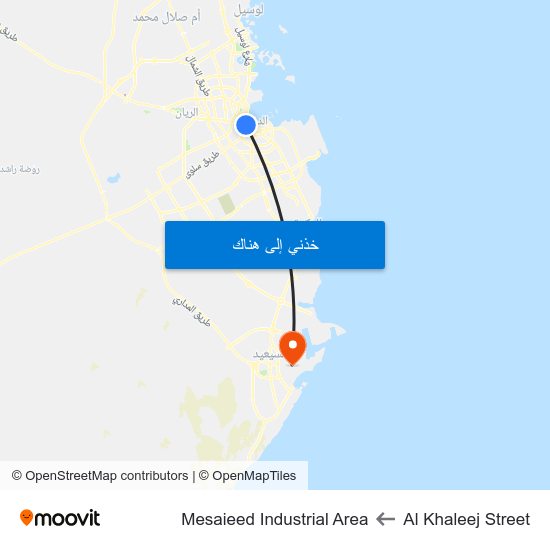 Al Khaleej Street to Mesaieed Industrial Area map