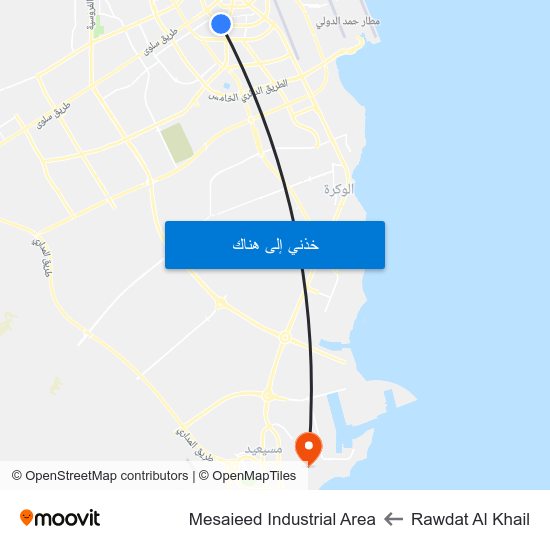 Rawdat Al Khail to Mesaieed Industrial Area map