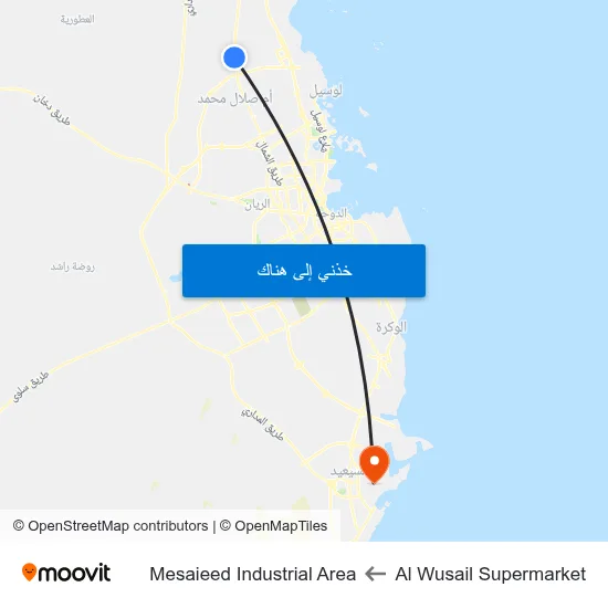 Al Wusail Supermarket to Mesaieed Industrial Area map