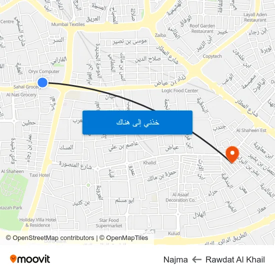 Rawdat Al Khail to Najma map