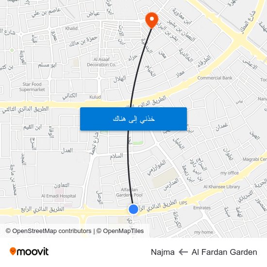 Al Fardan Garden to Najma map