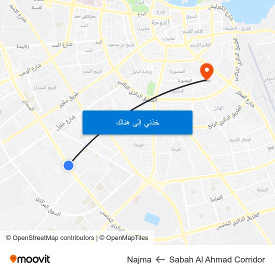 Sabah Al Ahmad Corridor to Najma map