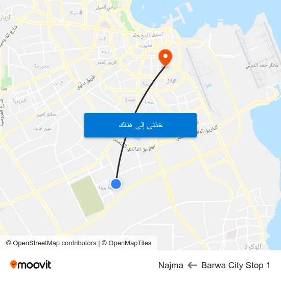 Barwa City Stop 1 to Najma map