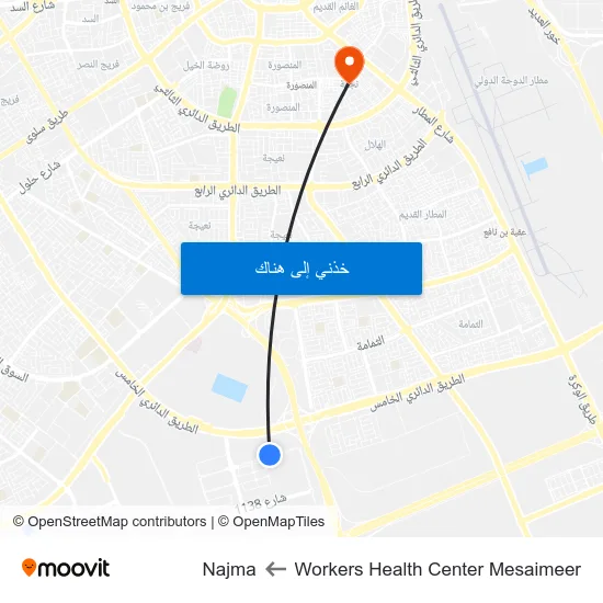 Workers Health Center Mesaimeer to Najma map