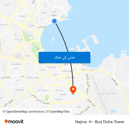 Burj Doha Tower to Najma map