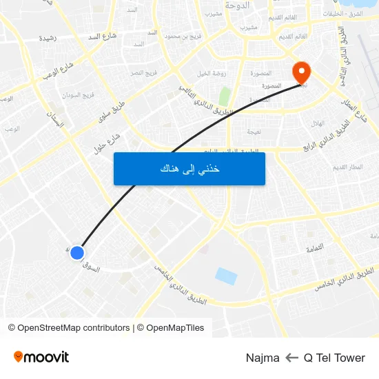 Q Tel Tower to Najma map