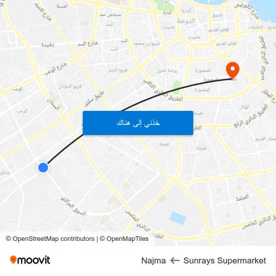 Sunrays Supermarket to Najma map