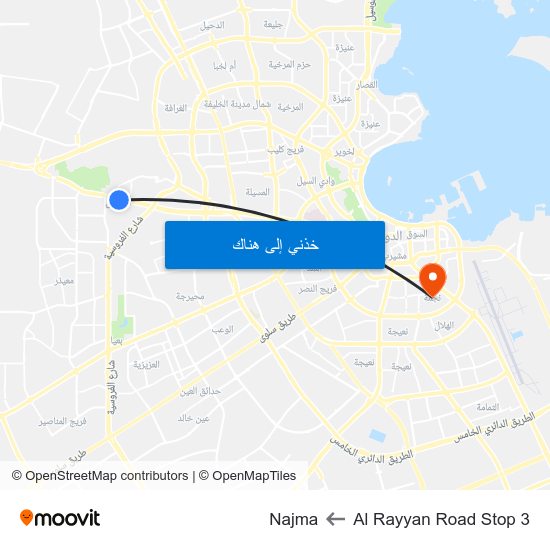 Al Rayyan Road Stop 3 to Najma map
