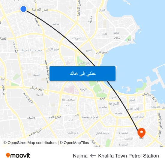 Khalifa Town Petrol Station to Najma map