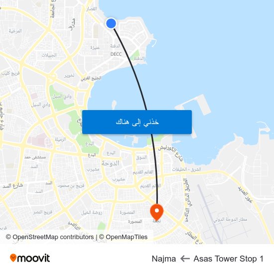 Asas Tower Stop 1 to Najma map