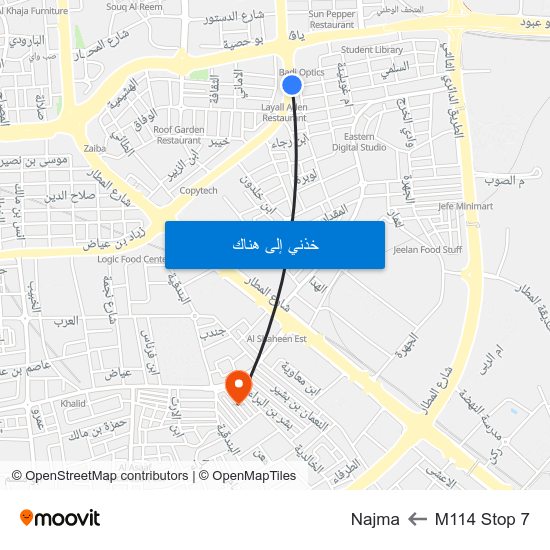 M114 Stop 7 to Najma map