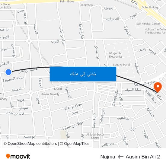 Aasim Bin Ali 2 to Najma map