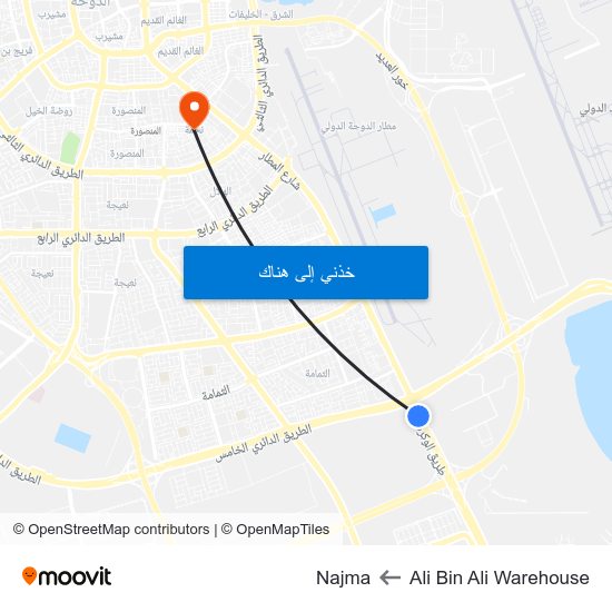 Ali Bin Ali Warehouse to Najma map