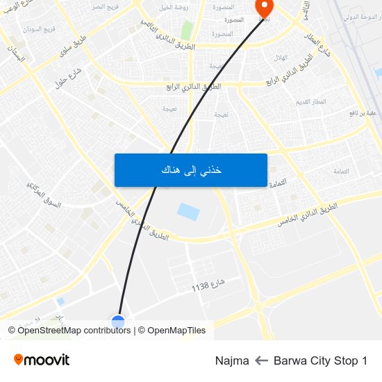 Barwa City Stop 1 to Najma map