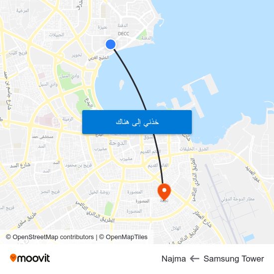 Samsung Tower to Najma map