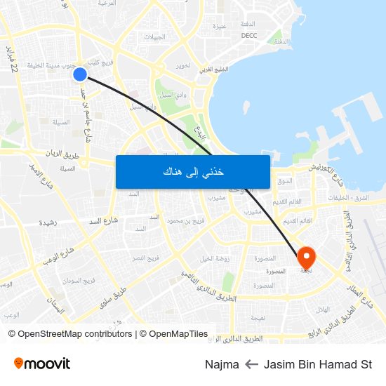 Jasim Bin Hamad St to Najma map