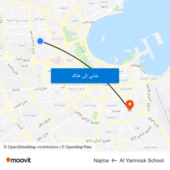 Al Yarmouk School to Najma map