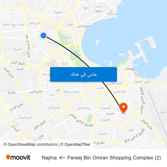 Fereej Bin Omran Shopping Complex (2) to Najma map